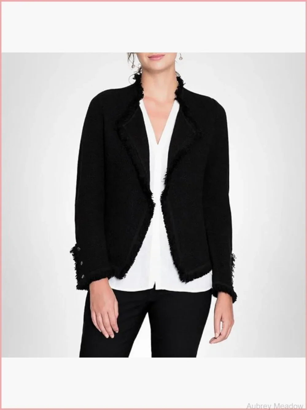 Fringe Knit Blazer Jacket Long Sleeve Notch Collar Open Front Casual